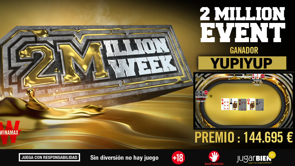 Yupiyup ingresa 144.695 € por su victoria en la 2 Million Week de Winamax