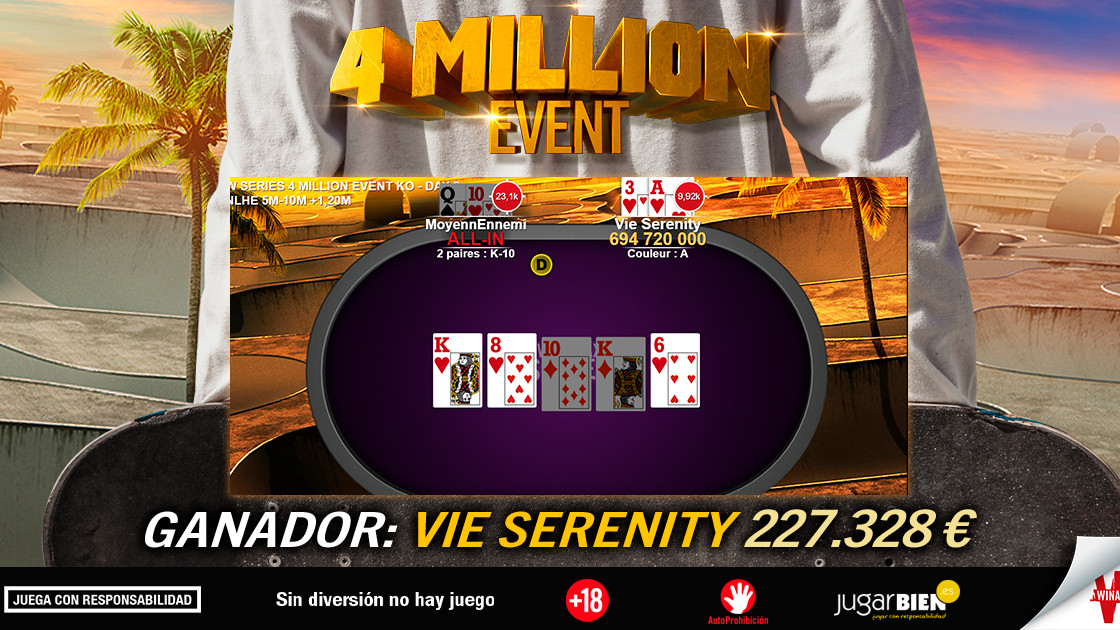 Vie Serenity se lleva el 4 Million Event KO de Winamax y un premio de 227.328 € Vie Serenity se lleva el 4 Million Event KO de Winamax y un premio de 227.328 €