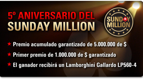 Sunday Million 5º aniversario con 1.000.000$ para el ganador en PokerStars