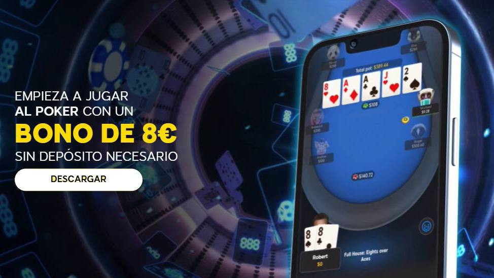 Consigue 8 € gratis sin depósito por darte de alta en 888poker.es